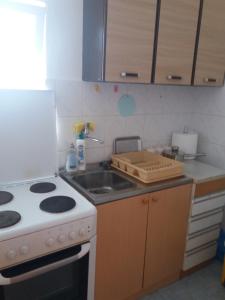 a kitchen with a sink and a stove top oven at Apartman Mila i Kaja in Nikšić