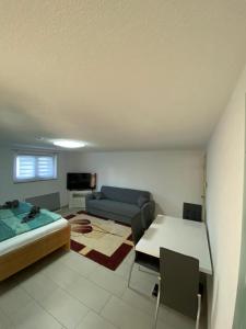 a living room with a couch and a table at Özkurt-2 in Friedrichshafen