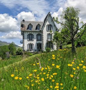 a field of yellow flowers in front of a house at La Maison Normande in Saint-Cirgues-de-Jordanne