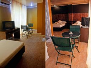 a room with a bed and a room with a table and chairs at RB Bed and Breakfast in Kalibo