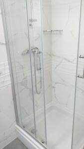 eine Dusche mit einer Glastür in einem Badezimmer in der Unterkunft APARTMAN KARLA in Lastovo + 32 Fotos