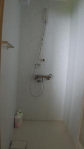 a bathroom with a shower with a hose on the wall at Irumoteso in Iriomote