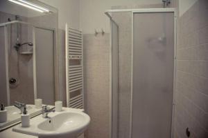 uma casa de banho com um lavatório e um chuveiro em VICOLOSEI em Colli a Volturno
