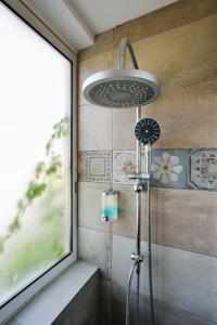 a shower with a shower head in a bathroom at Elma's Dream Apartments & Villas in Kato Daratso