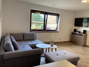 Μια τηλεόραση ή/και κέντρο ψυχαγωγίας στο Ferienhaus Kuddel