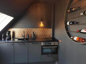 una piccola cucina con lavandino e piano cottura di Le duplex d'Albert logement d'exception à Namur a Namur