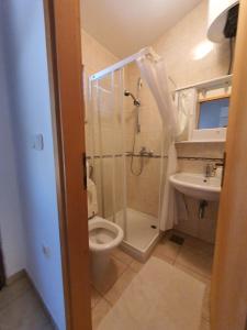 łazienka z prysznicem, toaletą i umywalką w obiekcie HOLIDAY HOME "MARIJANA" w mieście Ližnjan +37 zdjęć