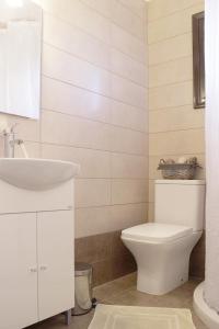 uma casa de banho com um WC branco e um lavatório. em Ayerina First floor Apartment em Arillas