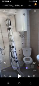 un bagno con un water e una tenda da doccia di MD Apartmani Canj a Čanj