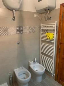 La salle de bains est pourvue de toilettes et d'un lavabo. dans l'établissement Esclusivo chalet immerso nel verde, à Filettino