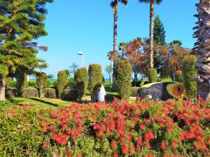 einen Garten mit Blumen, Bäumen und Palmen in der Unterkunft ACV - Vistamar II - 1ª Linea Planta 7 Norte in Oropesa del Mar