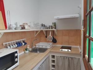 una piccola cucina con lavandino e forno a microonde di La Laja 9 a Playa Blanca