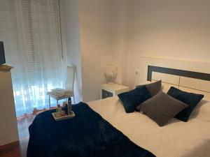 a bedroom with a large bed with blue pillows at Apartamento en Boiro in Boiro +5 photos