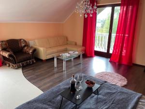 a living room with a couch and a table at Villa Lake&Forest Trójmiasto in Dobrzewino