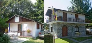 a small house with a balcony and a patio at Camping Hotel Au Lac De Como in Sorico