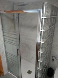 a shower with a glass door in a bathroom at VikerBIESCAS in Biescas