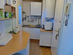 kuchnia z białymi szafkami i białą lodówką w obiekcie Apartment Naschmarkt w Wiedniu