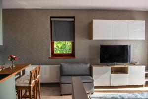 Televízia a/alebo spoločenská miestnosť v ubytovaní Vénusz Stúdió Apartman + 9 fotografií