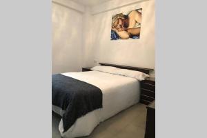 a bedroom with a bed and a picture on the wall at AIRCON & TERRACE IN TRIANA in Seville