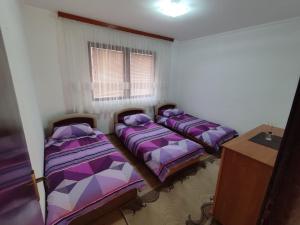 2 camas en una habitación con ventana en Vila Max, en Sarajevo