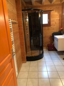ein Bad mit Dusche in einem Zimmer in der Unterkunft CHALET 10 COUCHAGES EN HAUTE SAVOIE in La Chapelle-dʼAbondance