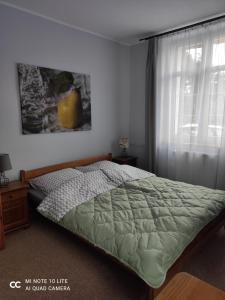 a bedroom with a bed and a window at Karkonoski Sad in Piechowice