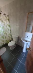 a bathroom with a toilet and a sink at Cabañas Lomas del Manzano in San José de Maipo +56 photos