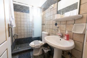een badkamer met een wastafel, een toilet en een douche bij Amfitrion in Gythio