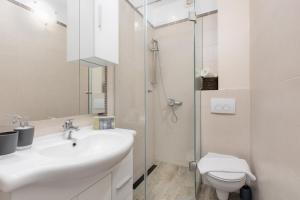 W łazience znajduje się umywalka, toaleta i prysznic. w obiekcie AnD Charming apartment in Vantačići w mieście Malinska +18 zdjęć