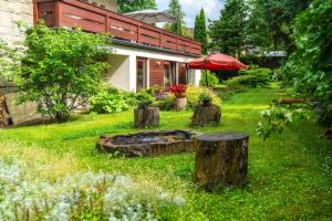 un jardín con una hoguera en la hierba en Apartament Chata Toma, en Zakopane