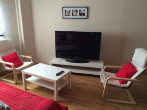 sala de estar con TV, 2 sillas y mesa en Alojamiento Losillas 2, en Ávila