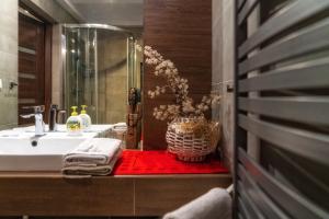 un baño con lavabo y espejo en Apartament Chata Toma, en Zakopane 102 fotos más