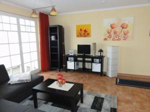 a living room with a couch and a tv at Villa Isabell in Binz