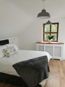 Un dormitorio con una cama grande y una ventana en The Loft en Crossmolina