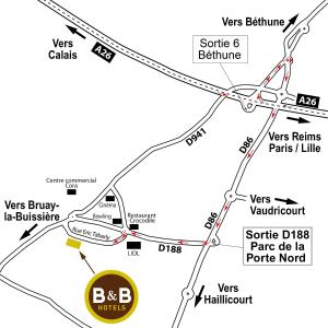 une carte du site proposé du nouvel émetteur central dans l'établissement B&B HOTEL Béthune Bruay-la-Buissière, à Bruay-la-Buissière