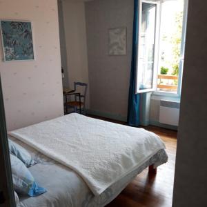 a bedroom with a bed and a window at Chambres d'hotes Condat in Condat-sur-Ganaveix