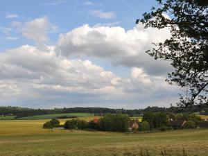 un campo verde con cielo e alberi nuvolosi di The Hayloft B and B a Newbury