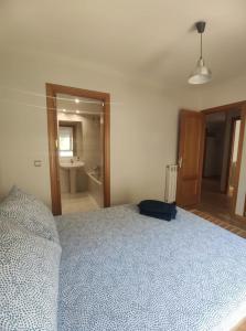 a bedroom with a large bed and a bathroom at Apartamento Libertad in Jaca