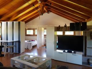 a living room with a large flat screen tv at CaLi casa Rural in Lugo
