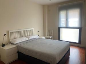 a bedroom with a large bed and a window at Apartamento Pirineos, Urb Las Margas Golf in Sabiñánigo