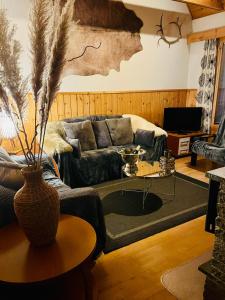 sala de estar con sofá y mesa en Paljakka Mökit, en Kotila