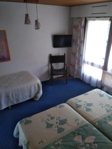 Cette chambre comprend 2 lits et une fenêtre. dans l'établissement Hotel Le Mas Fleuri, à Vernet-les-Bains