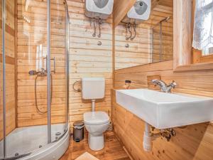 a bathroom with a sink and a toilet and a shower at Chalet Plitvice II by Interhome in Rudanovac