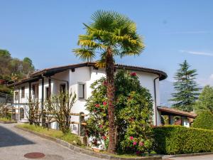 un palmier devant une maison blanche dans l'établissement Apartment Miralago - Utoring-21 by Interhome, à Piazzogna