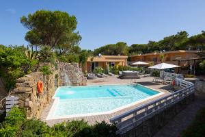 a swimming pool in a yard with a house at Tuscany Hotel Alle Dune in Marina di Castagneto Carducci