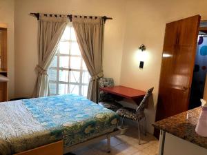 a bedroom with a bed and a desk and a window at DEPARTAMENTO ACOSTA 1 in Paraná