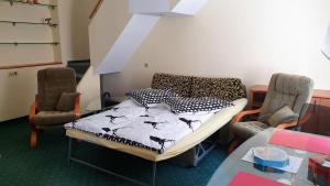 salon z kanapą i 2 krzesłami w obiekcie SPA Apartment Raisova w Karlowych Warach