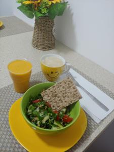 a plate of food with a sandwich and a bowl of salad at Casa Elena in Brădetu