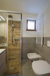 a bathroom with a shower and a toilet and a sink at Residence Ables in Valfurva