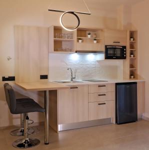 a kitchen with a sink and a microwave at AMMOESSA APARTMENTS in Plataria